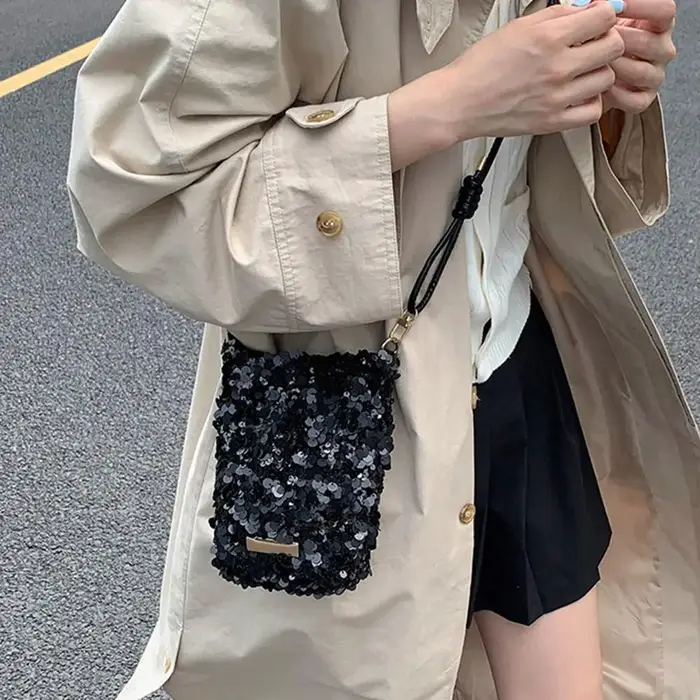 Sac bandoulière de luxe à sequins pour femme 2026 – Pochette d'épaule tendance à texture scintillante – Sac à main élégant pour soirée