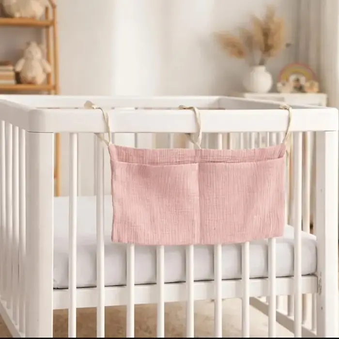 Sac de rangement personnalisé en coton brodé avec nom pour chariot à couches - Sac