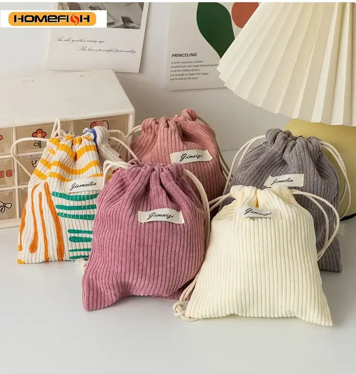 Sac à cordon en velours côtelé HOMEFISH, cadeau de Noël, bonbons, bijoux, cosmétiques, pièces de monnaie, clés, organisateur, sacs d'emballage, sac de rangement, pochette