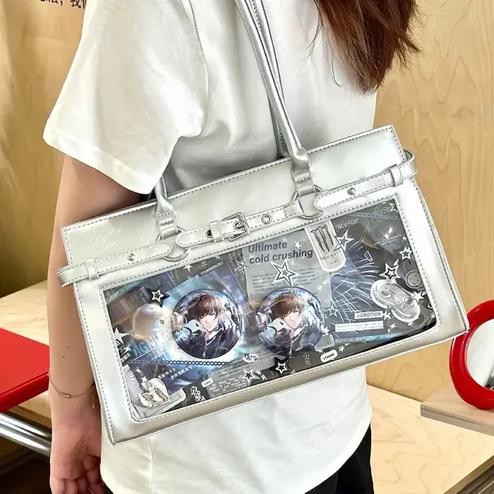 Sqaure Transparent épaule Ita Sac sous les bras Sac Femme amour coeur pendentifs sacs