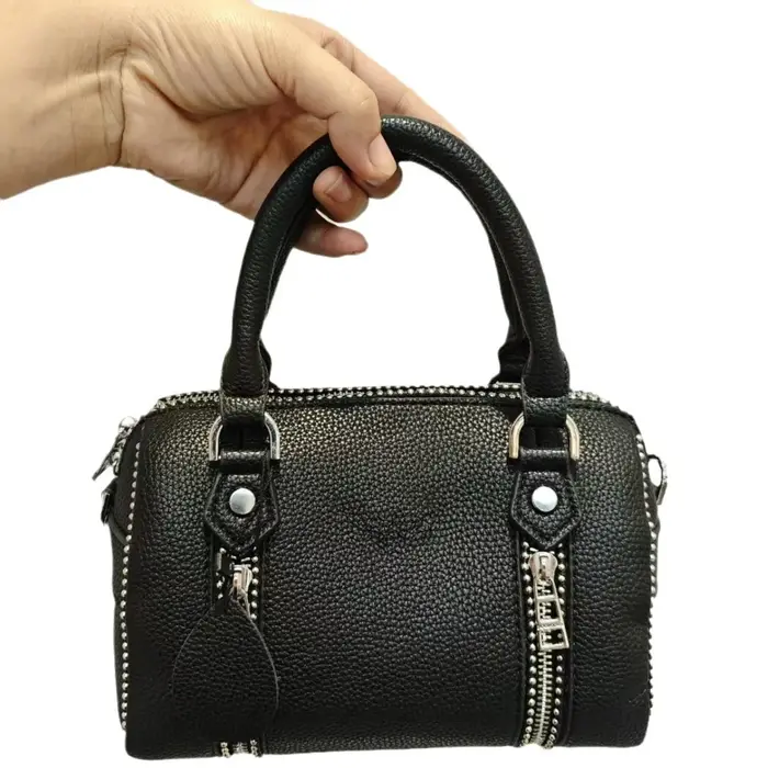 Nouveau sac à main seau noir en PU pour femme, motif litchi, à porter à l'épaule ou en bandoulière