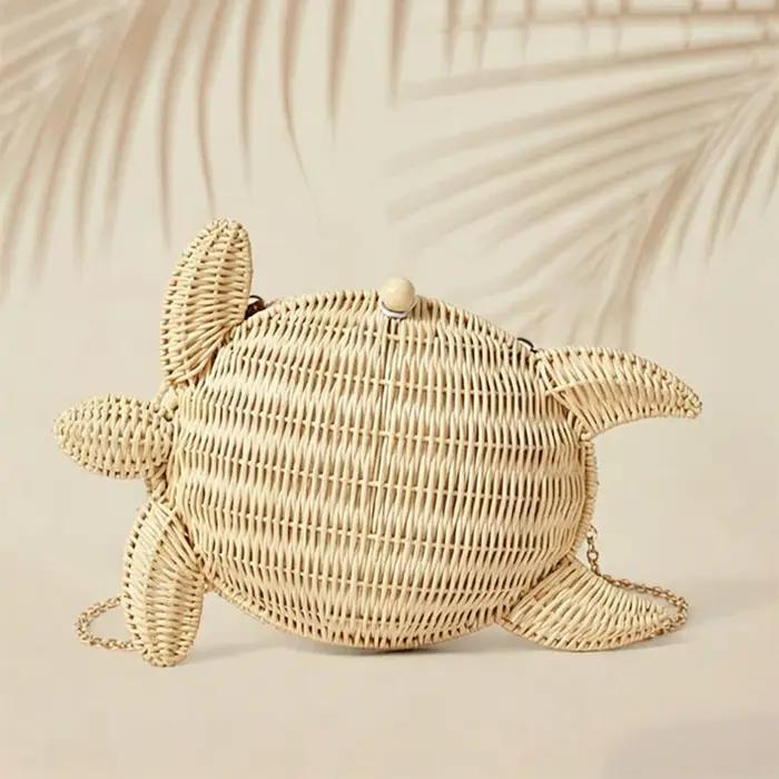 Sac bandoulière en rotin tressé motif tortue mignon