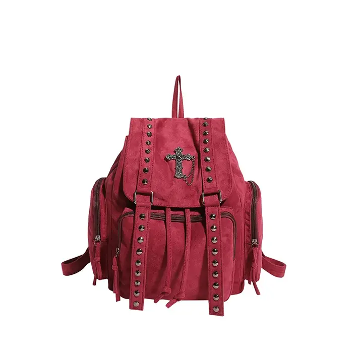 Sac à dos gothique Punk pour femmes, sac d'école à Rivets, sac polochon Vintage avec goujon croisé,