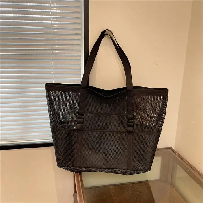 Sac de plage en maille Portable pour femmes, sac de lavage de rangement de voyage de maquillage, sac de bain de natation de voyage d'été, fourre-tout organisateur