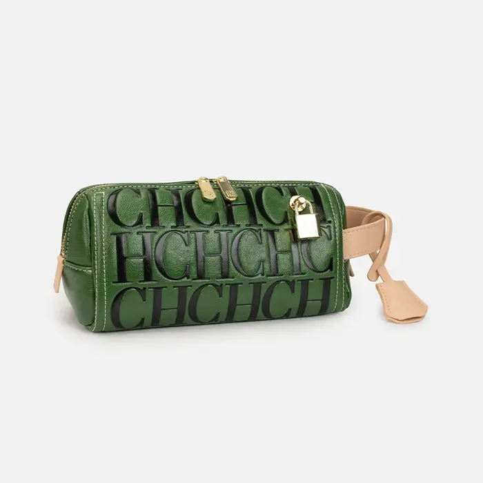 Pochette cosmétique CH embossée avec fermeture éclair à cadenas doré, trousse de toilette portable p