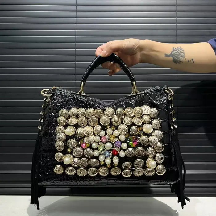 Sac à main Boston pour femme, élégant sac de soirée orné de perles, cuir PU, doublure en polyester, 