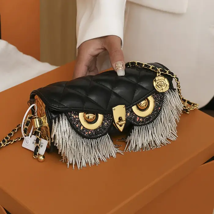 Sacs Hiboux Mignons pour Femmes 2026 Nouveau Sac à Main de Luxe de Créateur Sac Bandoulière Tendance à Pompons Sac à Épaule en Cuir Imprimé Animal Femme