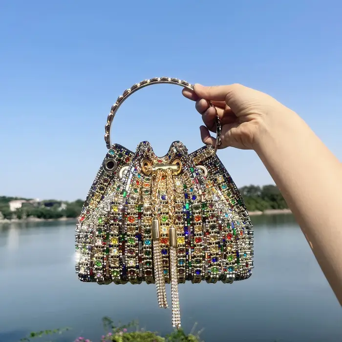 Sacs à main et sacs à main de luxe pour femmes, pochette seau, sac de banquet de soirée, sac à bandoulière en strass cristal