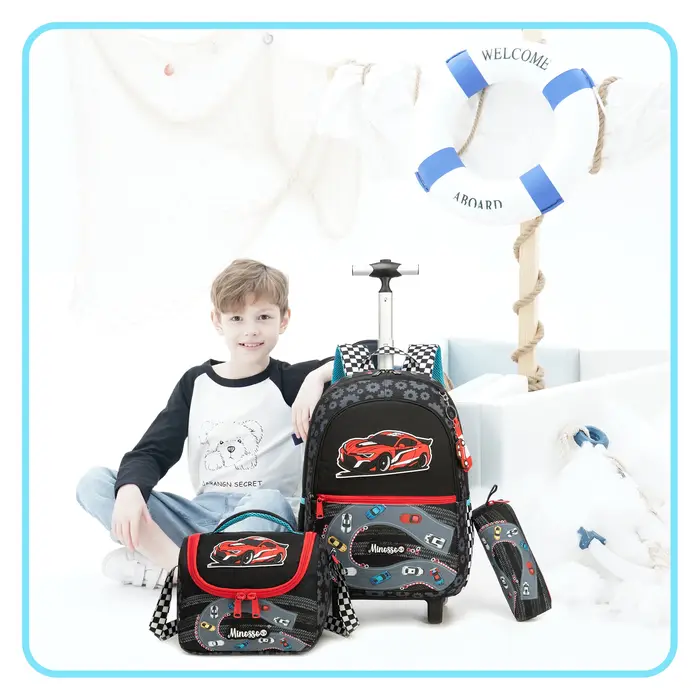 Sac à dos roulant pour filles avec boîte à déjeuner
