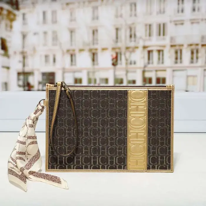 Sac à main vintage pour femme CH avec foulard en soie, pochette à fermeture éclair grande capacité, 