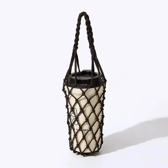 Sac en maille tissé à la main portable, sac à café à main creux, sac à gobelet à eau réutilisable
