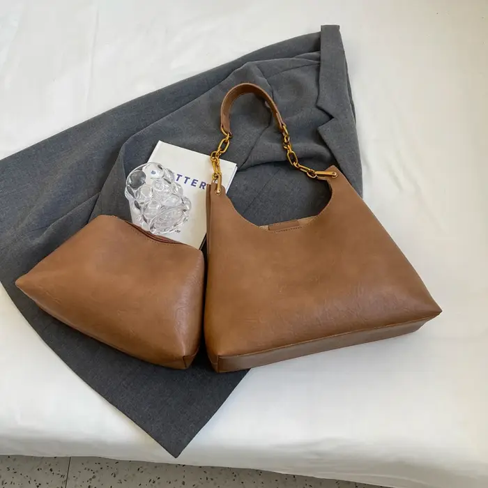 Noir 2 ensemble sac fourre-tout pour femmes haute capacité sac Composite Vintage en cuir Pu sac à ma