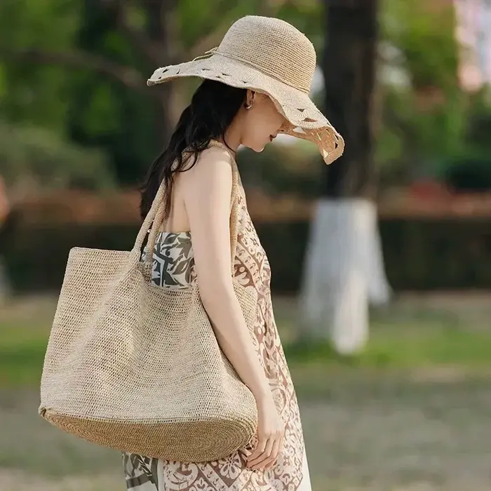 Sac en raphia tressé grande capacité pour femme