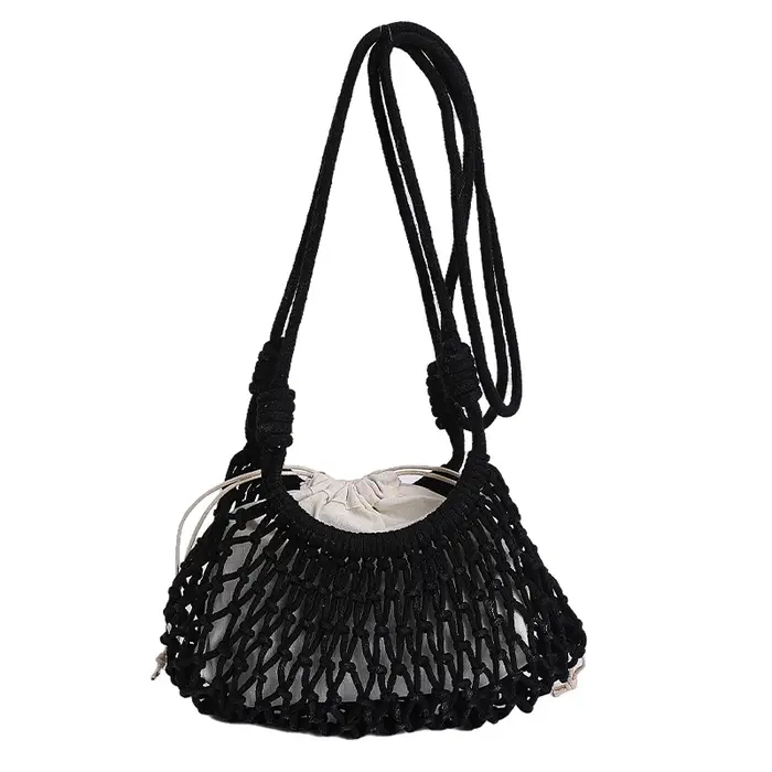 Sac à bandoulière en macramé tressé en paille pour femme