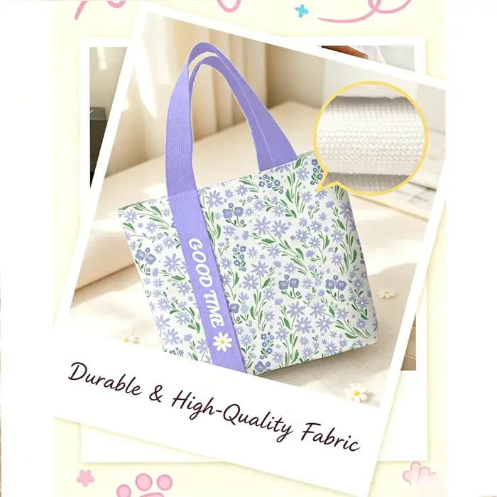 Sac en toile à fleurs violettes – Sac à bandoulière décontracté de grande capacité