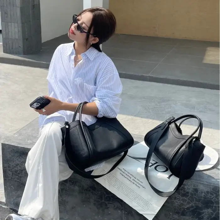 Sac à Main en Cuir de Vache Fendu Beige pour Femme