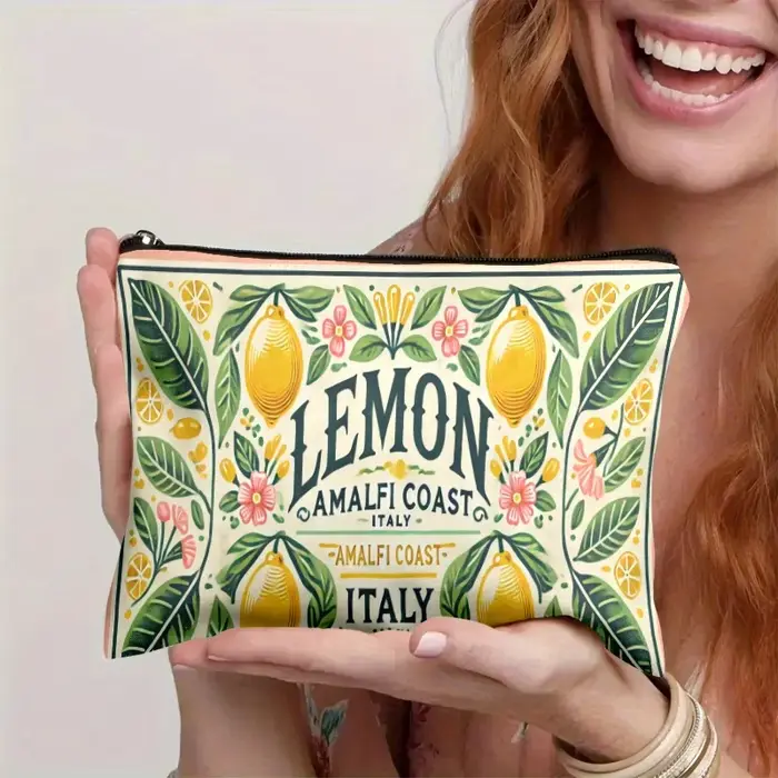 AItalian Amalfi Coast Lemon Makeup Bag - Pochette multifonctionnelle à fermeture éclair pour femme, 