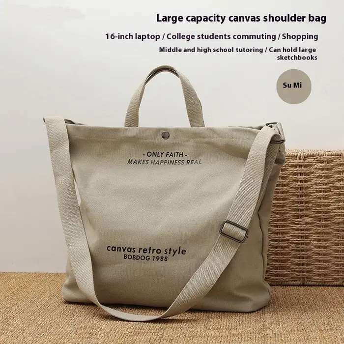 Sac fourre-tout rétro en toile épaisse tendance avec bandoulière