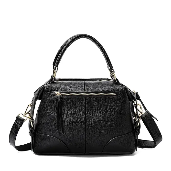 Sac fourre-tout en cuir véritable pour femme – Noir