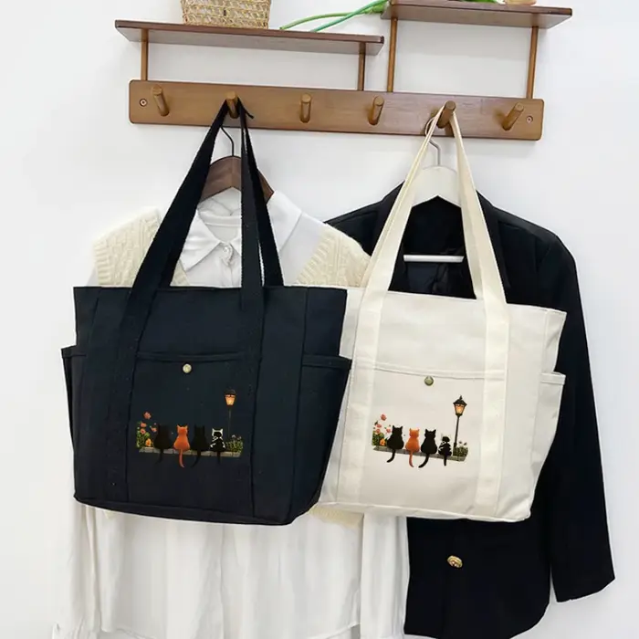 Filles femmes graphique sac fourre-tout grande capacité dessin animé épaule mignon chat Shopper sacs à main