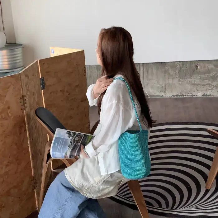 Nouveau sac seau grande capacité tressé à la main