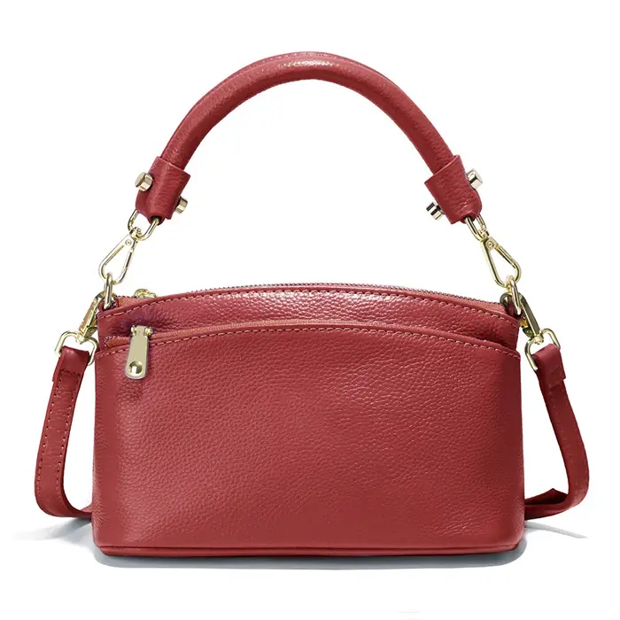 Zency femmes bleu rouge Sac souple en cuir véritable fermeture éclair en cuir de vachette Sac à band