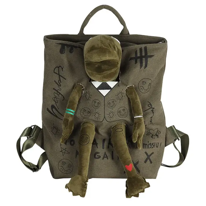 Sacs à dos pour femmes Graffiti incrusté peluche grenouille monstre Zip grande capacité école sac à dos hommes voyage réglable sac à dos en plein air