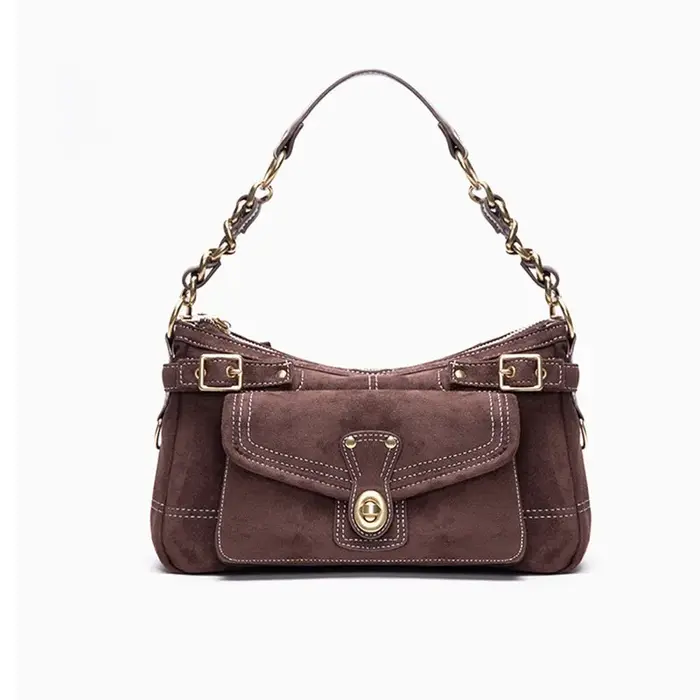 Sac à bandoulière vintage en suède pour femme, sac décontracté pour trajets quotidiens, sac coussin,