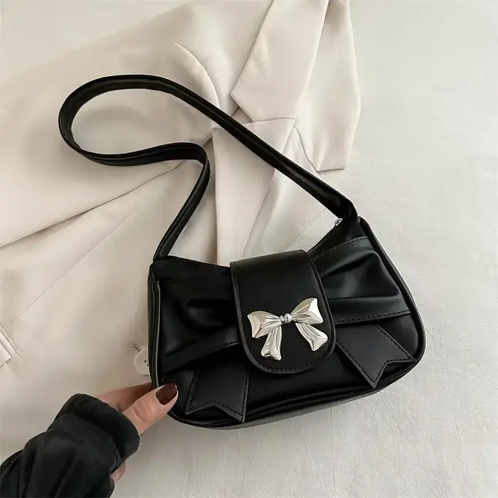 Sac à main en cuir PU pour femmes, sac à bandoulière tendance avec nœud, sac sous les bras décontrac
