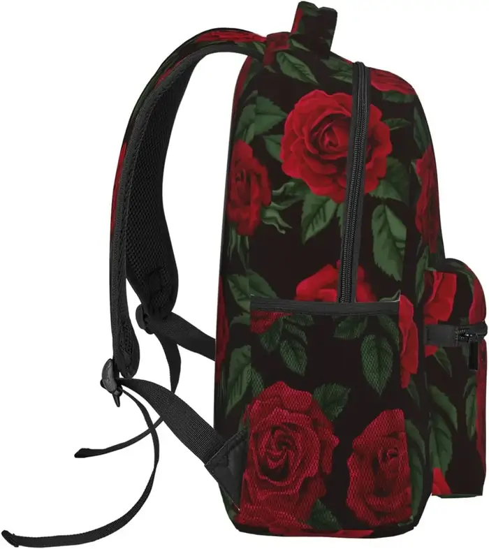 Sac à dos léger à motif de fleurs roses rouges pour hommes et femmes