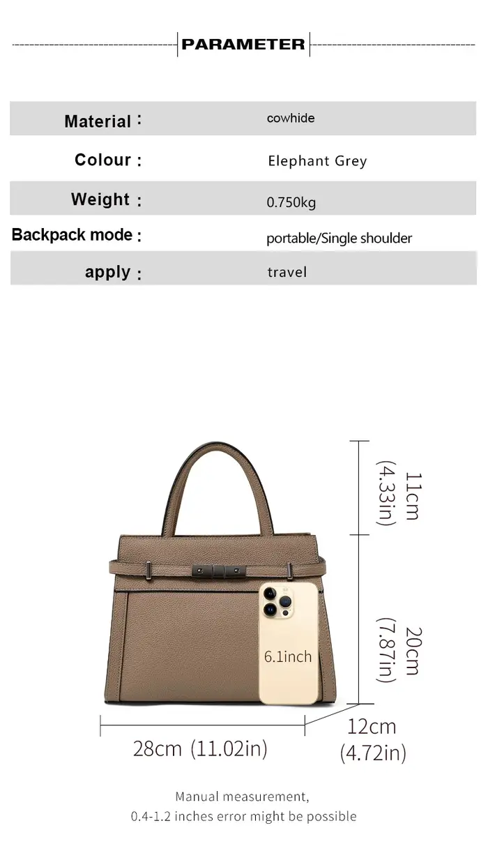 Sac fourre-tout minimaliste en cuir de vachette grain litchi pour femme