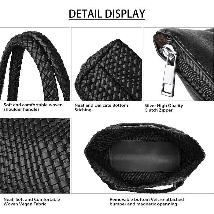 Sac fourre-tout tissé pour femme, sacs à main à bandoulière en cuir végétalien, fourre-tout de plage