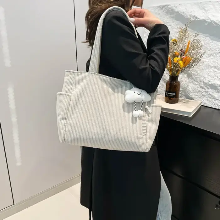 Sac fourre-tout décontracté vintage en velours côtelé pour femme