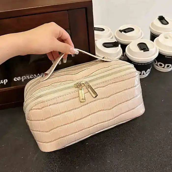 Sac de maquillage en cuir PU haut de gamme pour femmes