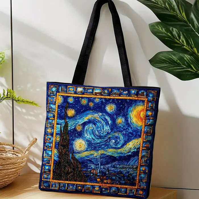 Sac fourre-tout Van Gogh Starry Night pour femmes, avec sangle noire robuste, sac à bandoulière, cad