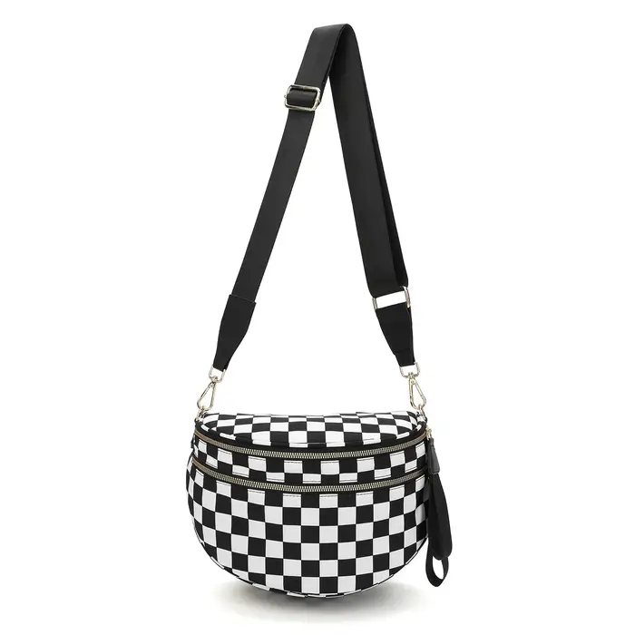Sac banane à carreaux pour femmes, sac banane décontracté, grande capacité, sangle réglable, sac à b