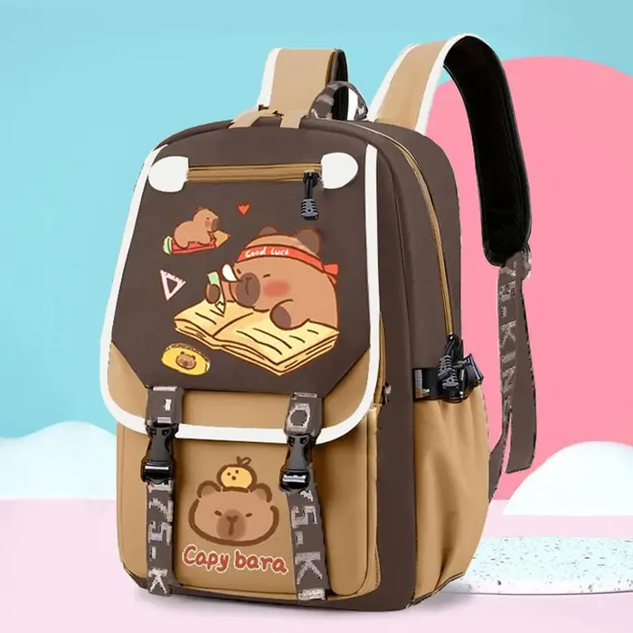 Kawaii Capybara élégant kaki enfant sac à dos sac d'école sac à dos décontracté adolescents garçon fille sac à bandoulière enfants cartable sac à dos 