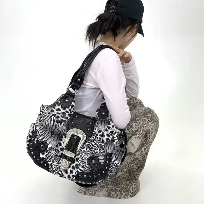Y2K – sac fourre-tout en patchwork imprimé léopard pour fille épicée