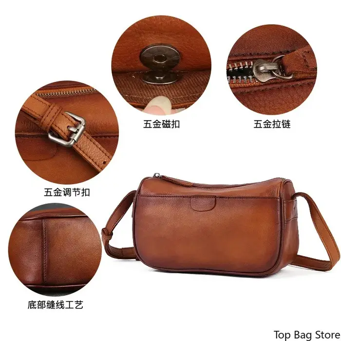 Sac Hobo Vintage en Cuir Véritable pour Femme, Tannage Végétal, Sac à Main Rétro avec Bandoulière Réglable, Sans Logo, Luxe Discret