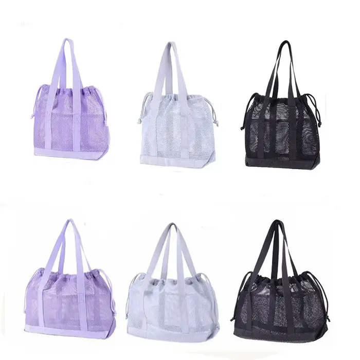 Sac de plage pliable en maille avec cordon de serrage
