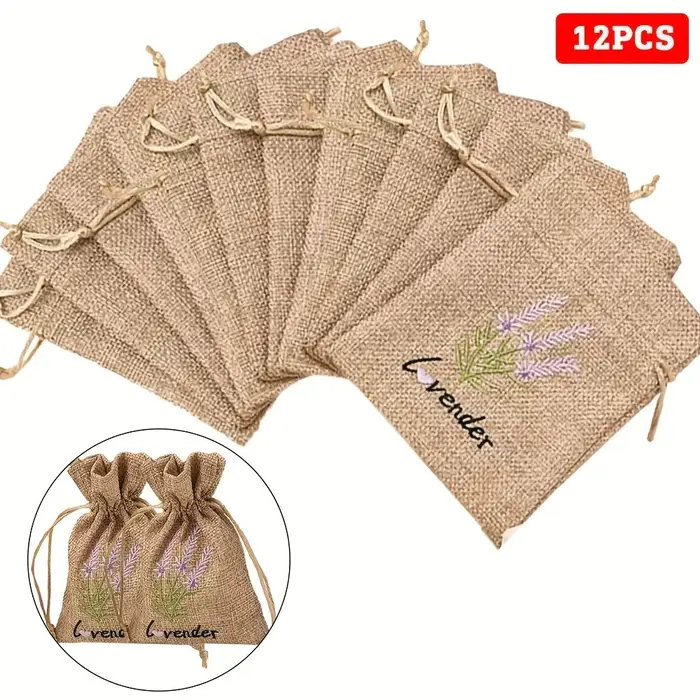 Sacs en toile brodés lavande, pochette à cordon réutilisable pour bijoux/cadeaux/cadeaux de fête, id