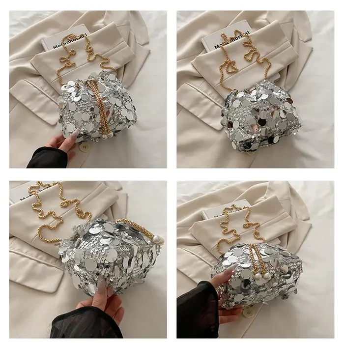 Chaîne à paillettes femmes Portable seau sacs à bandoulière rétro dames dîner pochette sac à main Design de luxe femme