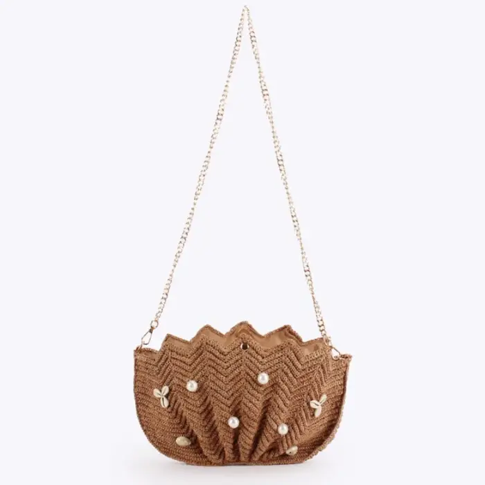 Sac à bandoulière en raphia tressé, sac à main bohème coquillage pour femme, sac de voyage tressé fa