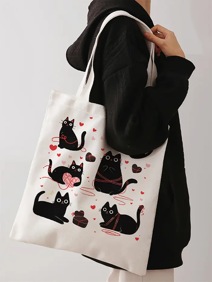 Sac à main décontracté imprimé motif chat noir