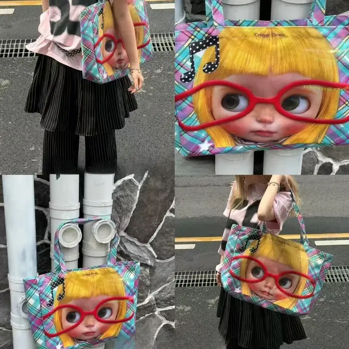 Sac fourre-tout imprimé Y2K Cartoon Big Eye Girl
