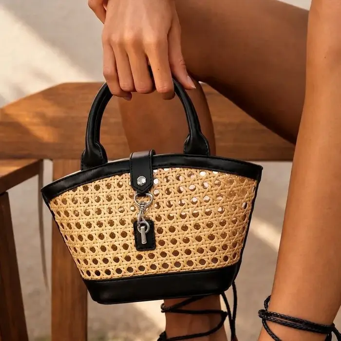 Mini sac à main en rotin pour femme