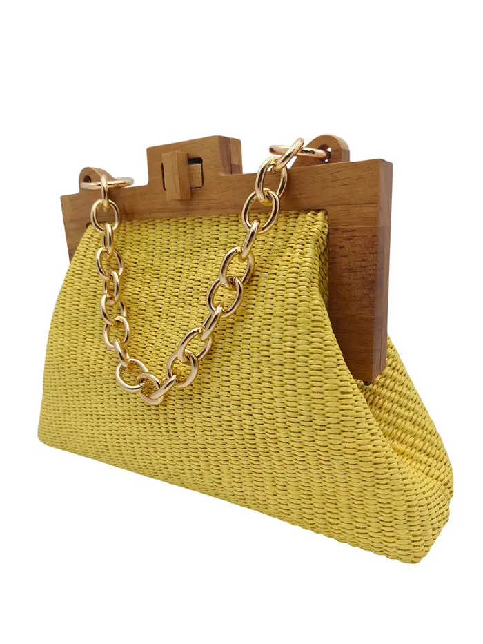 Sac à main tressé horizontal jaune citron nouvelle collection 2026
