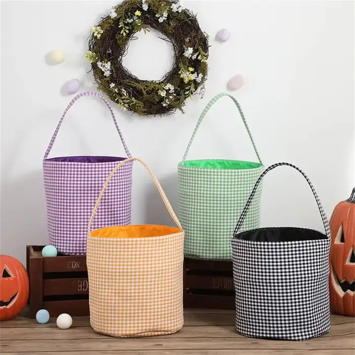 Panier de bonbons d'Halloween « Trick or Treat » – Sac fourre-tout à motif écossais grande capacité pour décorations et fournitures
