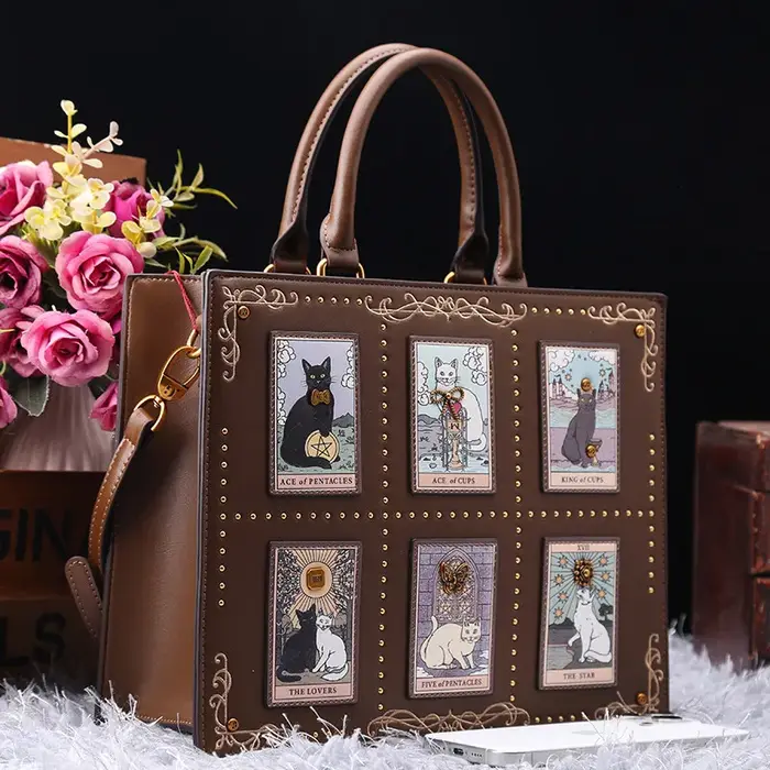 Sac de créateur vintage et de luxe avec broderie délicate impression de chat sac fourre-tout populaire et à la mode pour femmes de grande capacité