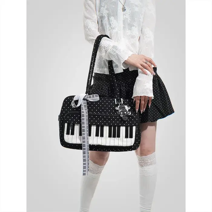 Sac fourre-tout rectangulaire grande capacité à pois et dentelle